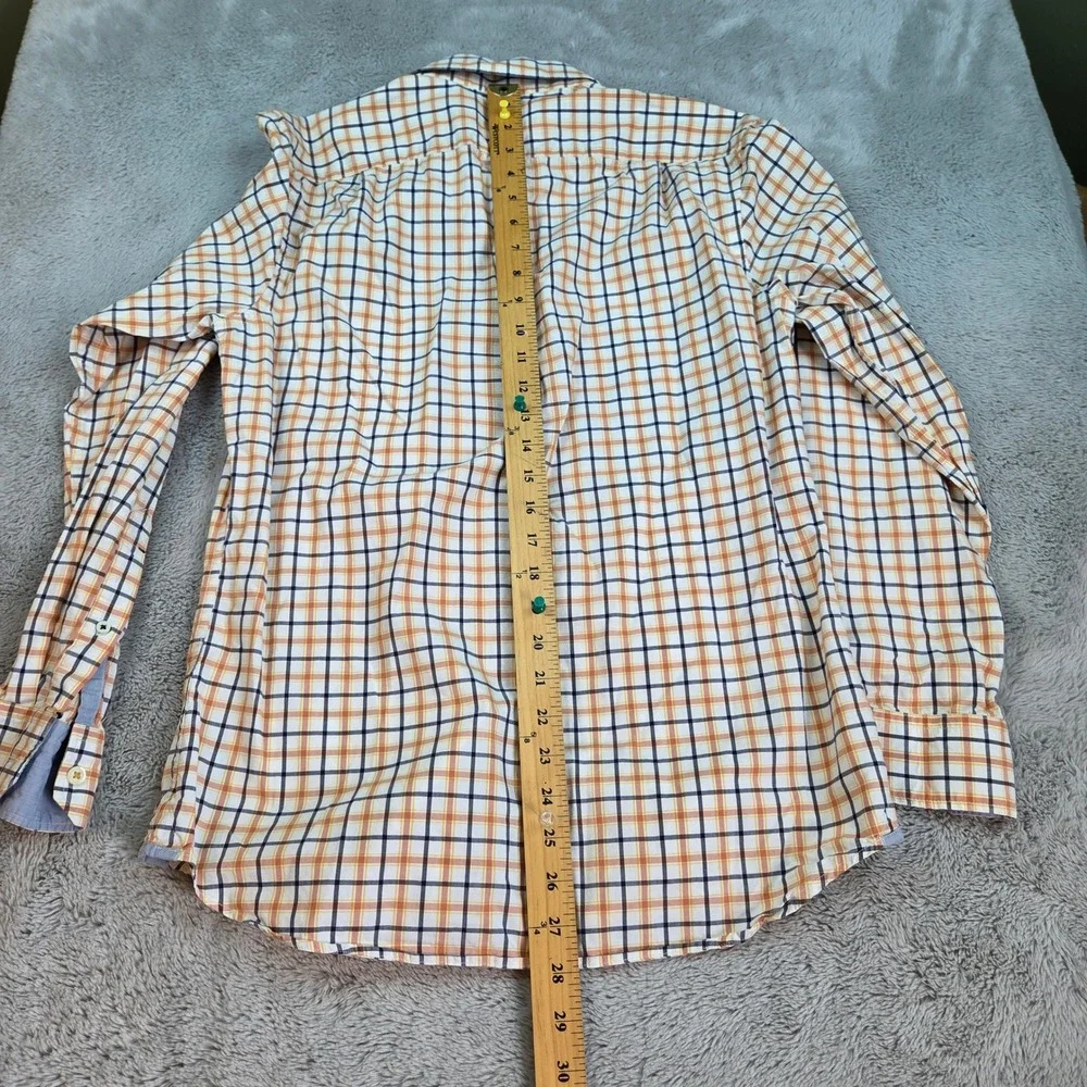 Banana Republic Button Down Mens Sz S Soft Wash Grid Check Plaid Orange Blue Wht